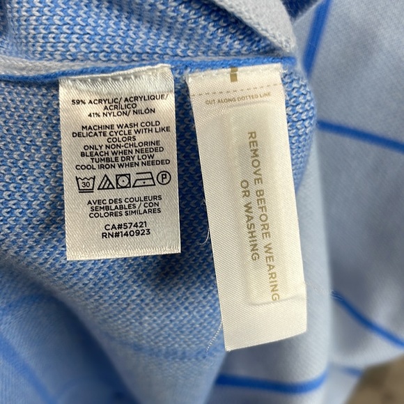 Loft Mock Neck Tunic Sweater Dark Blue on Light Blue Window Pane Plaid - Picture 8 of 9